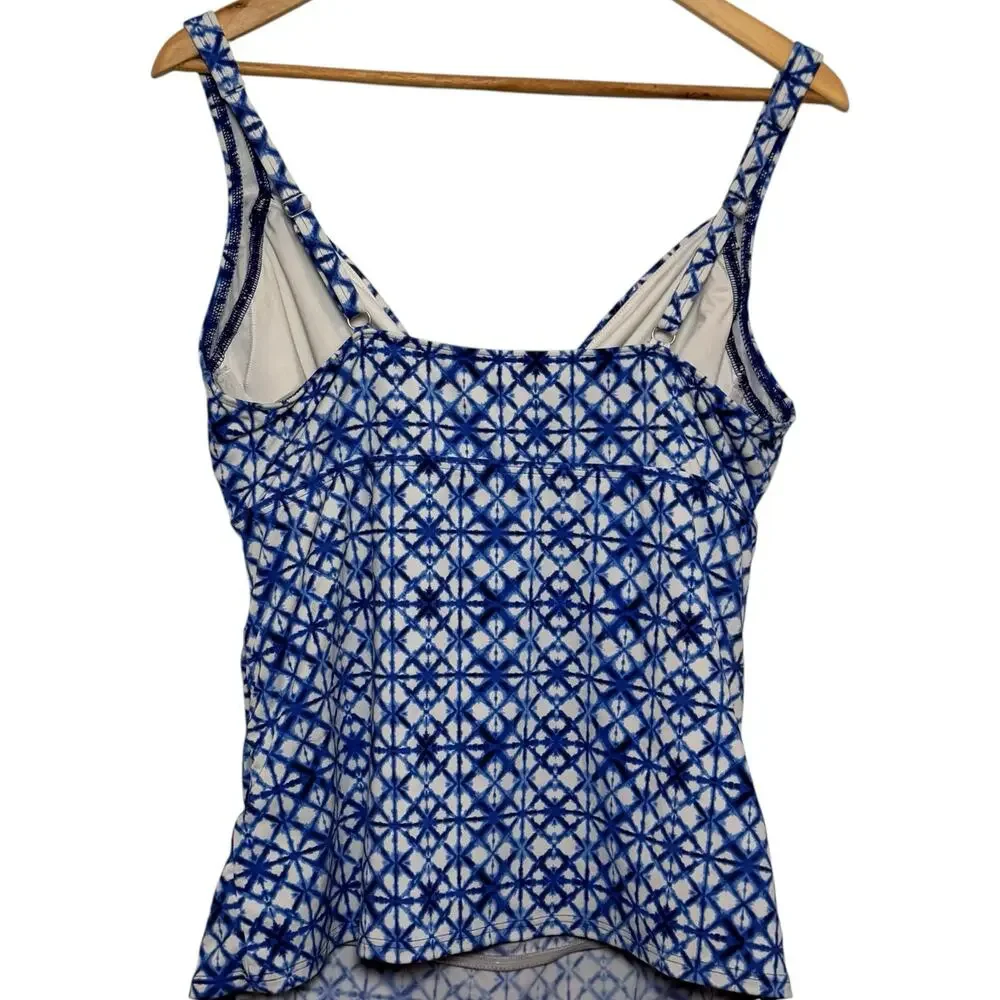 Lands End Blue White Tile Print Size 14 Adjustable Strap Tankini Top